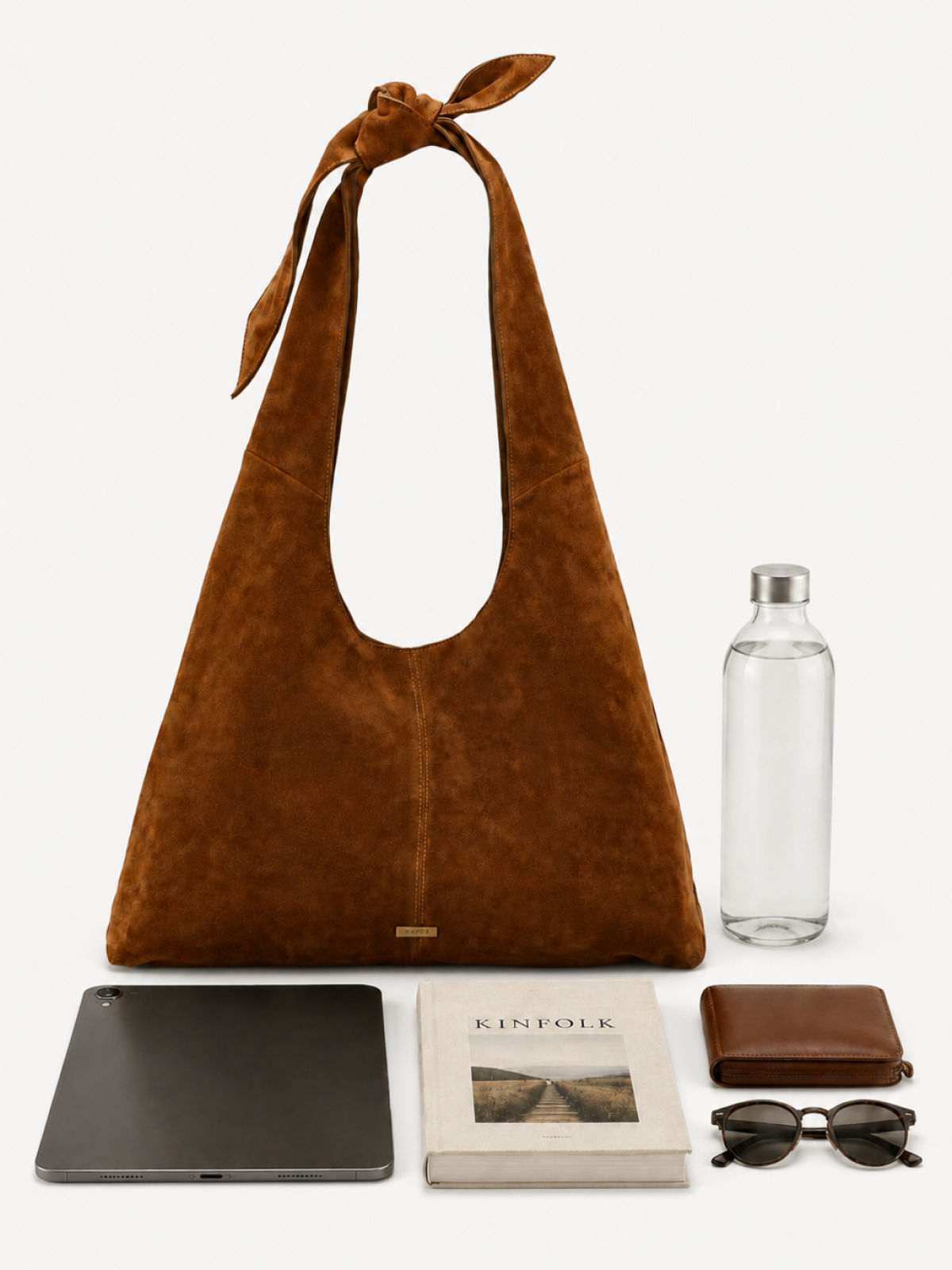Siena Knot Suede Hobo with everyday contents