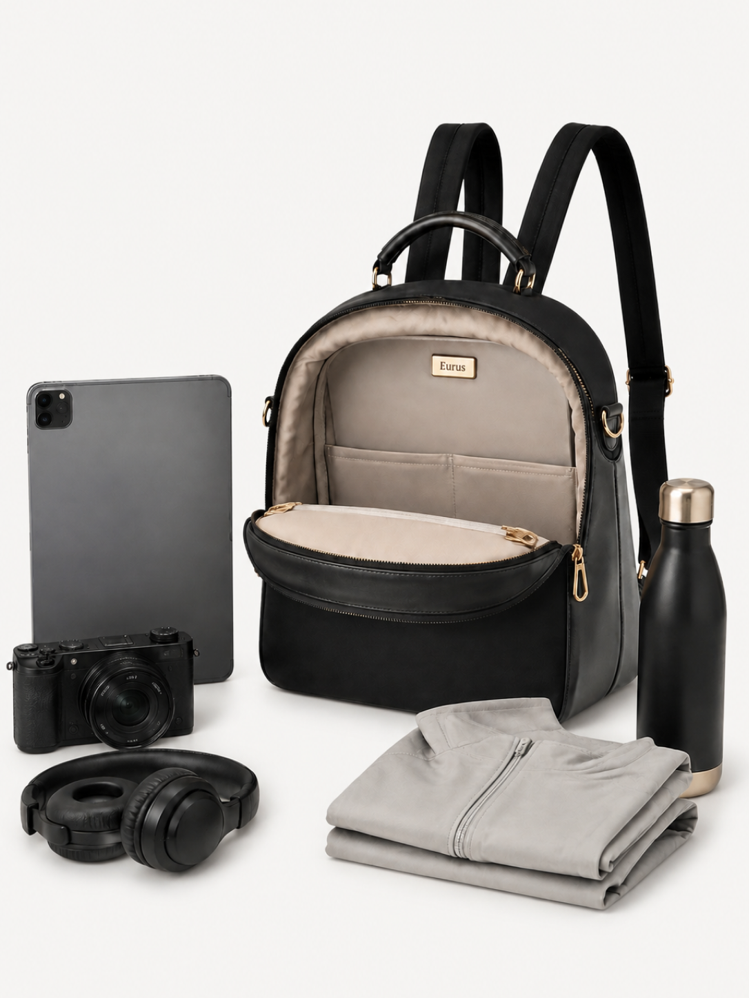 Nara Rounded Leather Backpack, view 4
