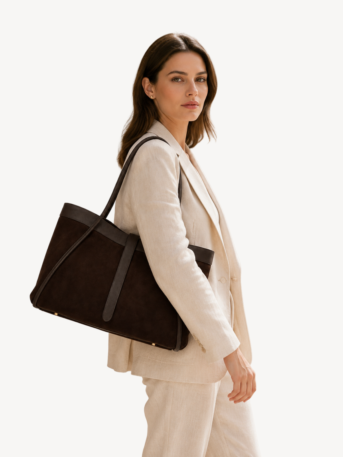 Noa East-West Suede Tote, view 4