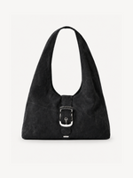 Halo Buckle Suede Hobo in black
