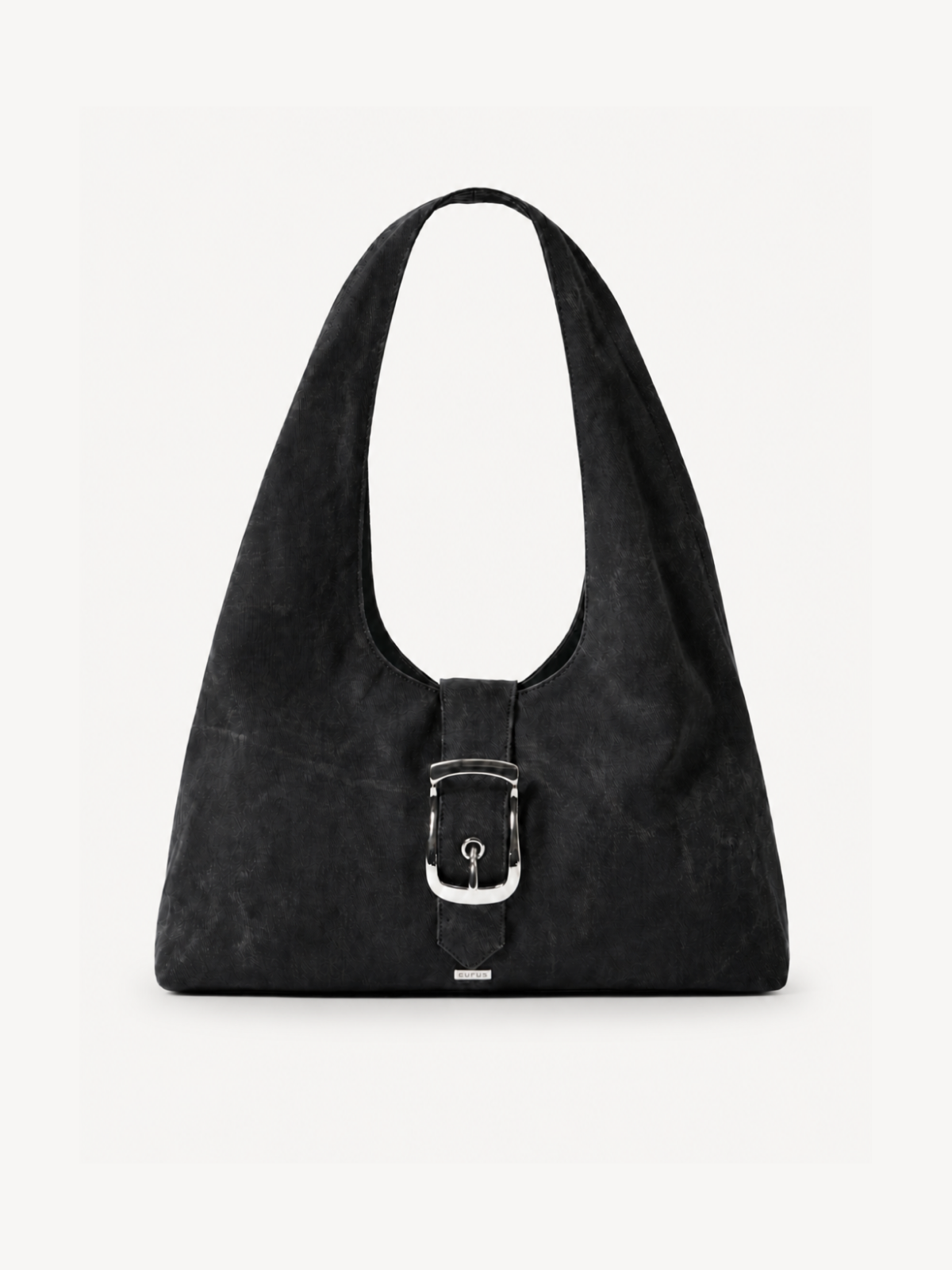 Halo Buckle Suede Hobo in black