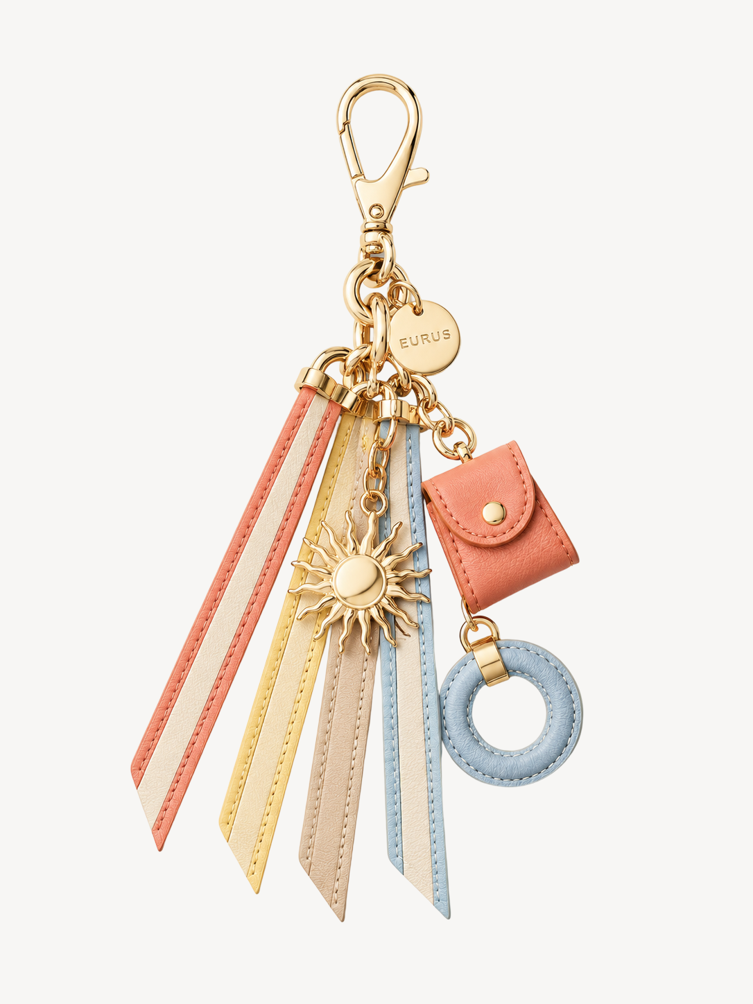 Soleil Ribbon Leather Bag Charm in coral