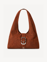 Halo Buckle Suede Hobo in rust