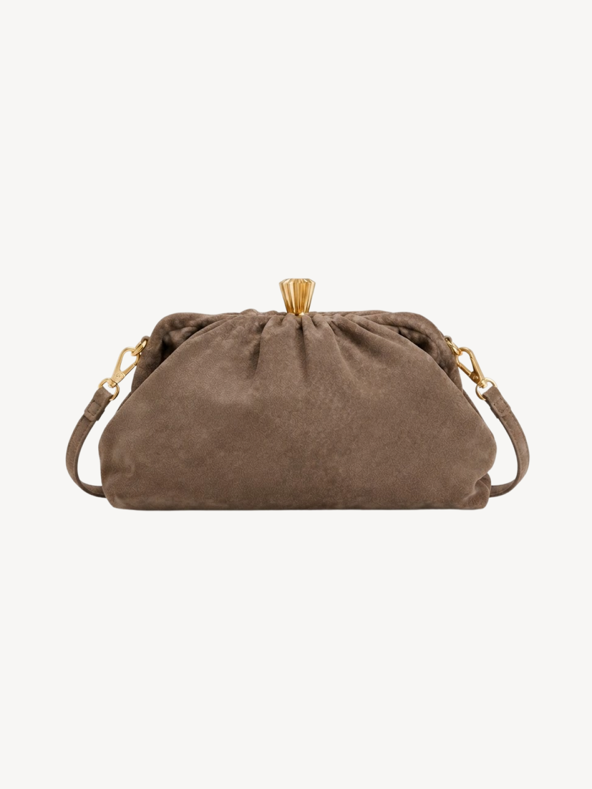 Muse Gathered Suede Clutch in clay