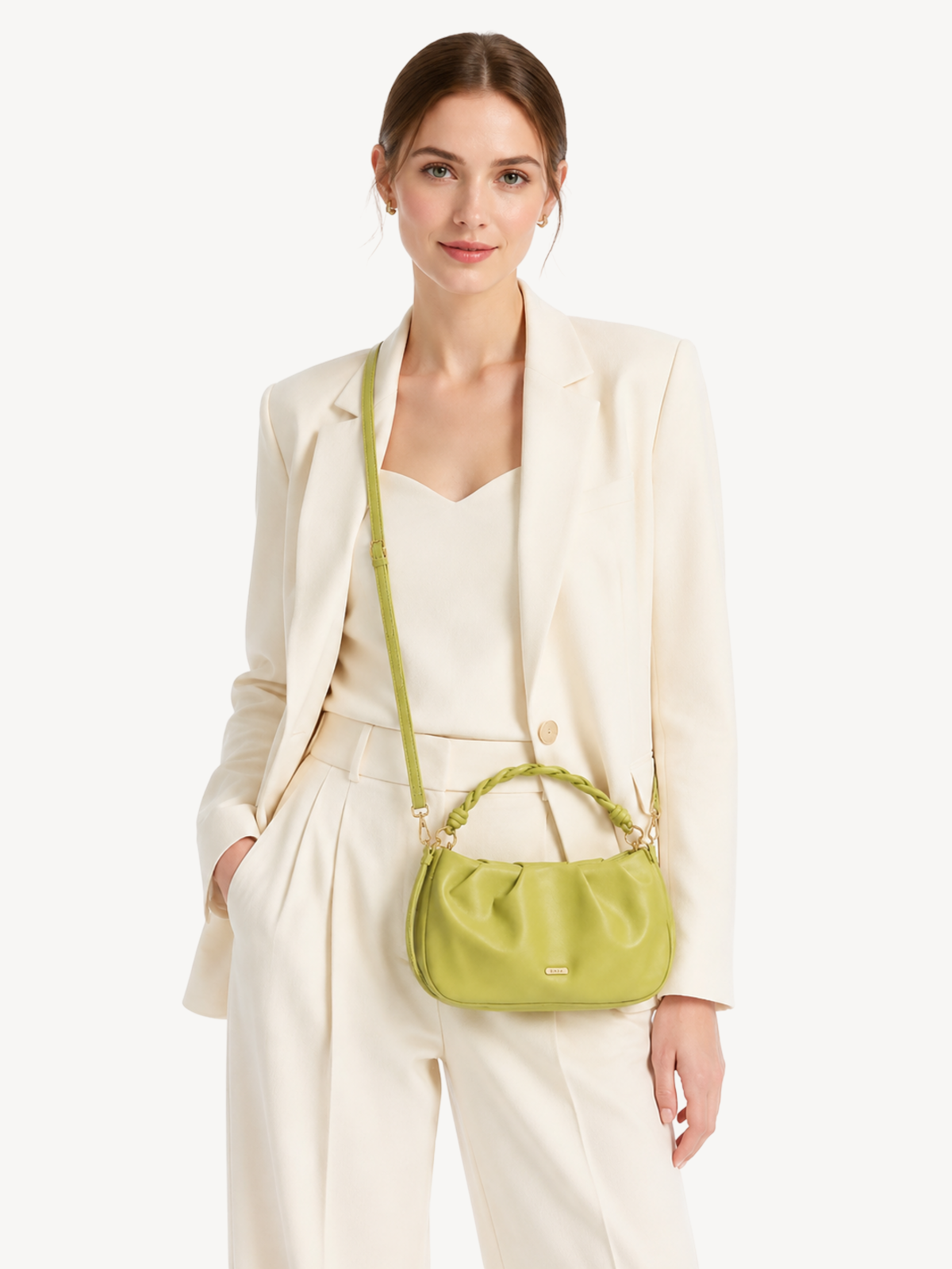 Zia Braided-Handle Crossbody worn, shown for scale