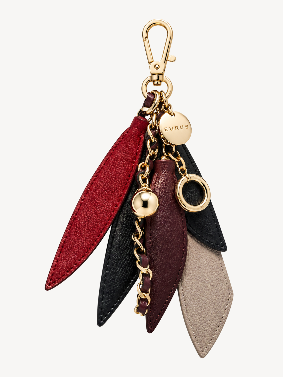 Petal Fringe Leather Bag Charm in burgundy