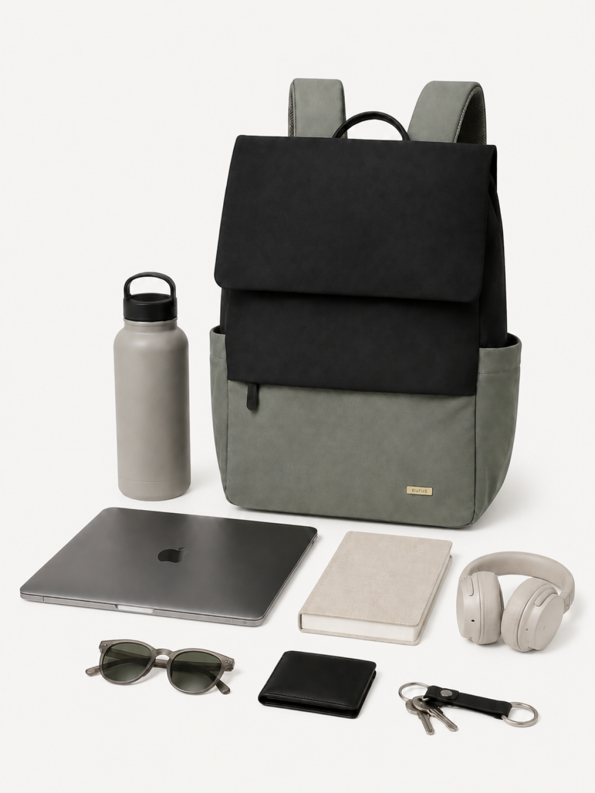 Cove Colorblock Flap Backpack with everyday contents