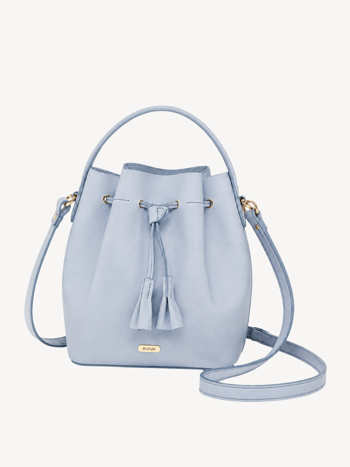 Soleil Drawstring Bucket Crossbody in powder blue