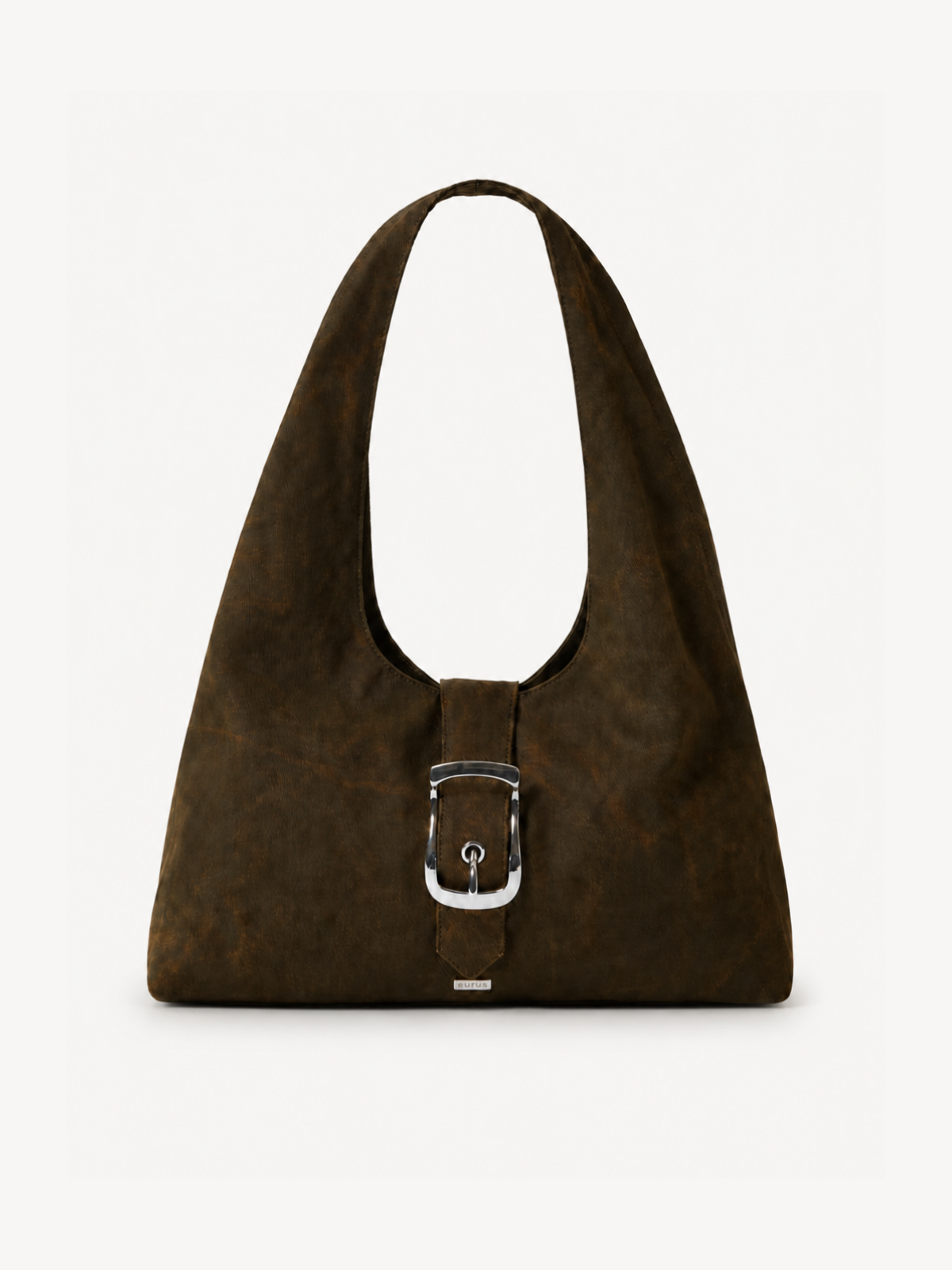 Halo Buckle Suede Hobo in chocolate
