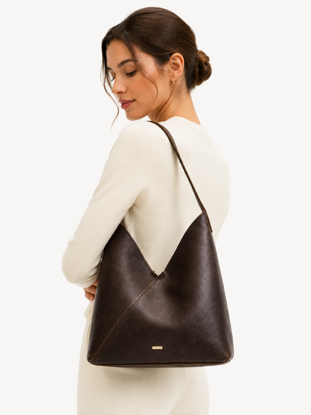 Sable Folded Leather Hobo worn, shown for scale