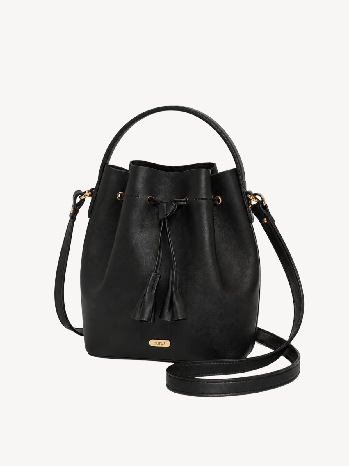 Soleil Drawstring Bucket Crossbody in black