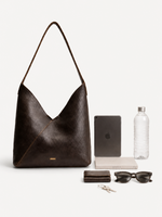 Sable Folded Leather Hobo with everyday contents
