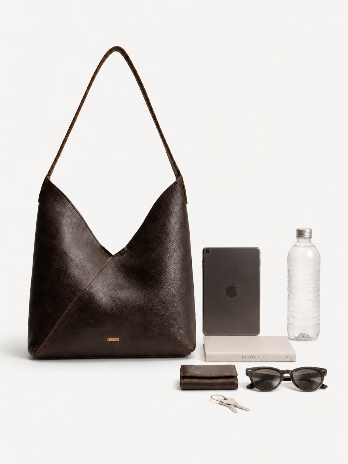 Sable Folded Leather Hobo with everyday contents