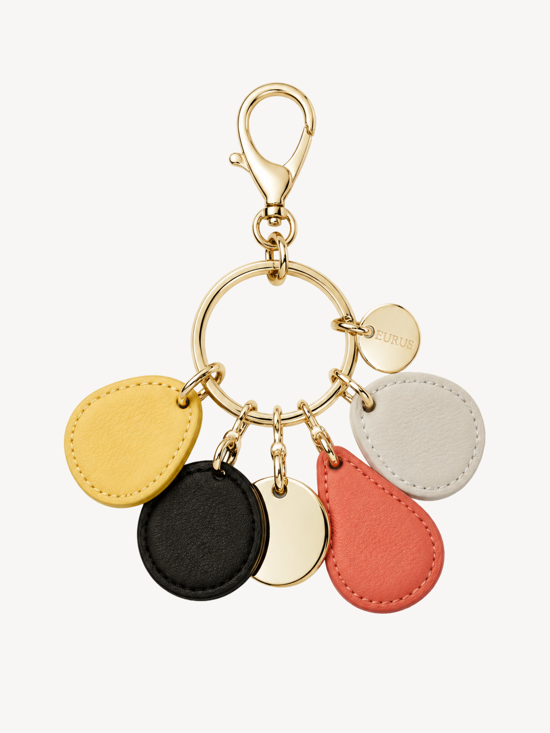 Pebble Ring Leather Bag Charm in coral